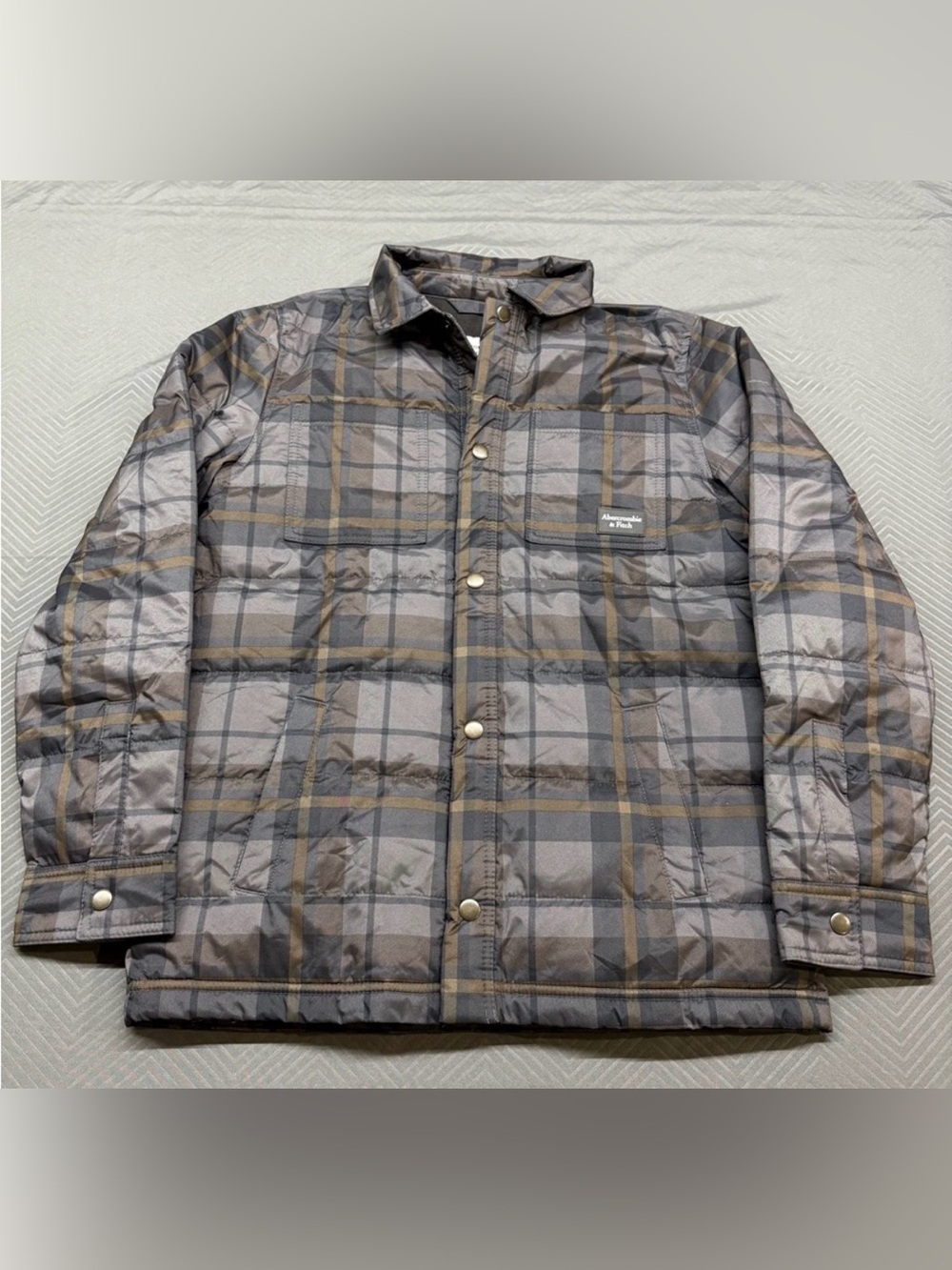 abercrombie kids Gray Plaid Puffer Jacket